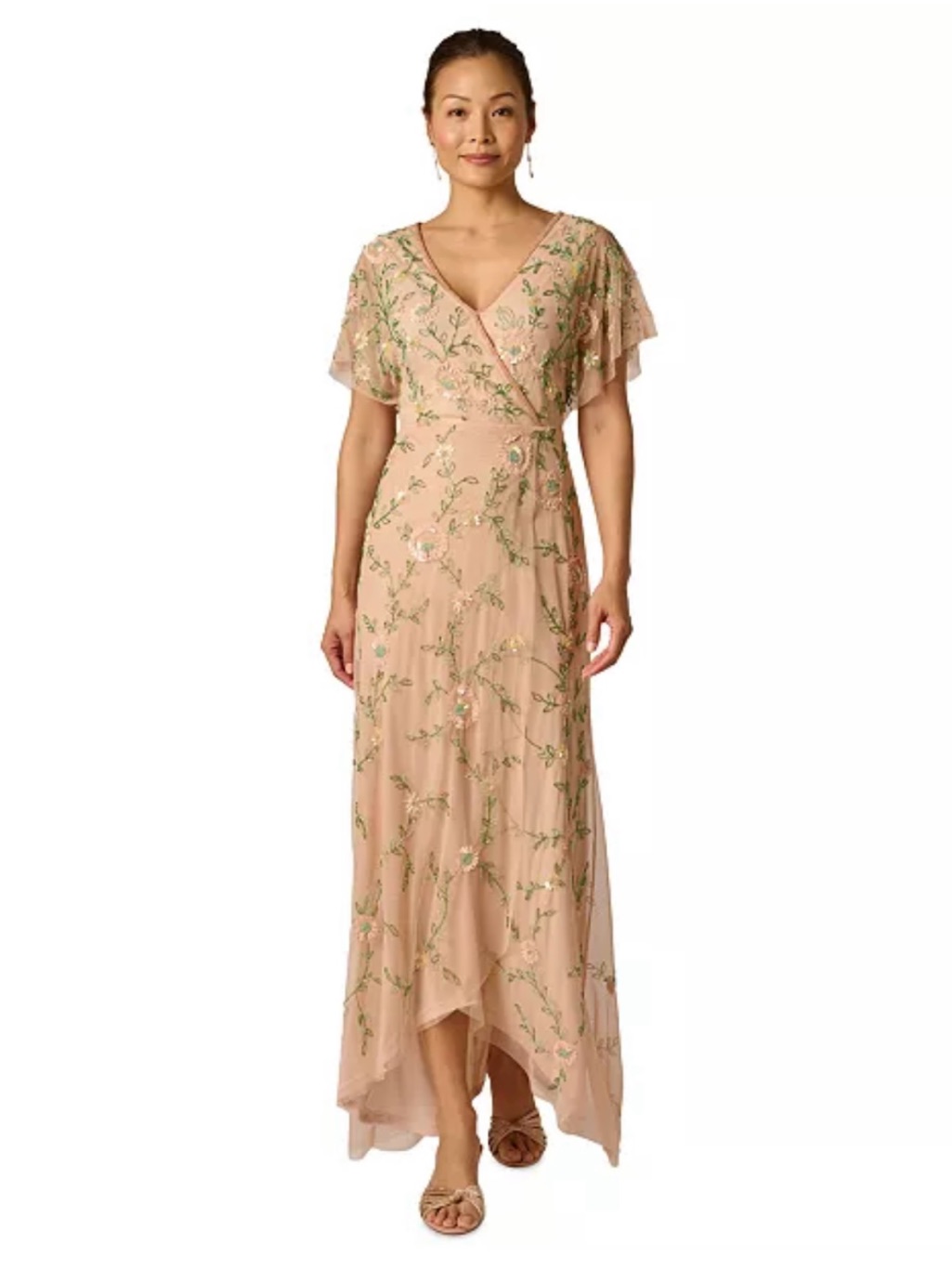 Nwt Adrianna Papell Blush Pink Floral Sequin Gown - Size 12